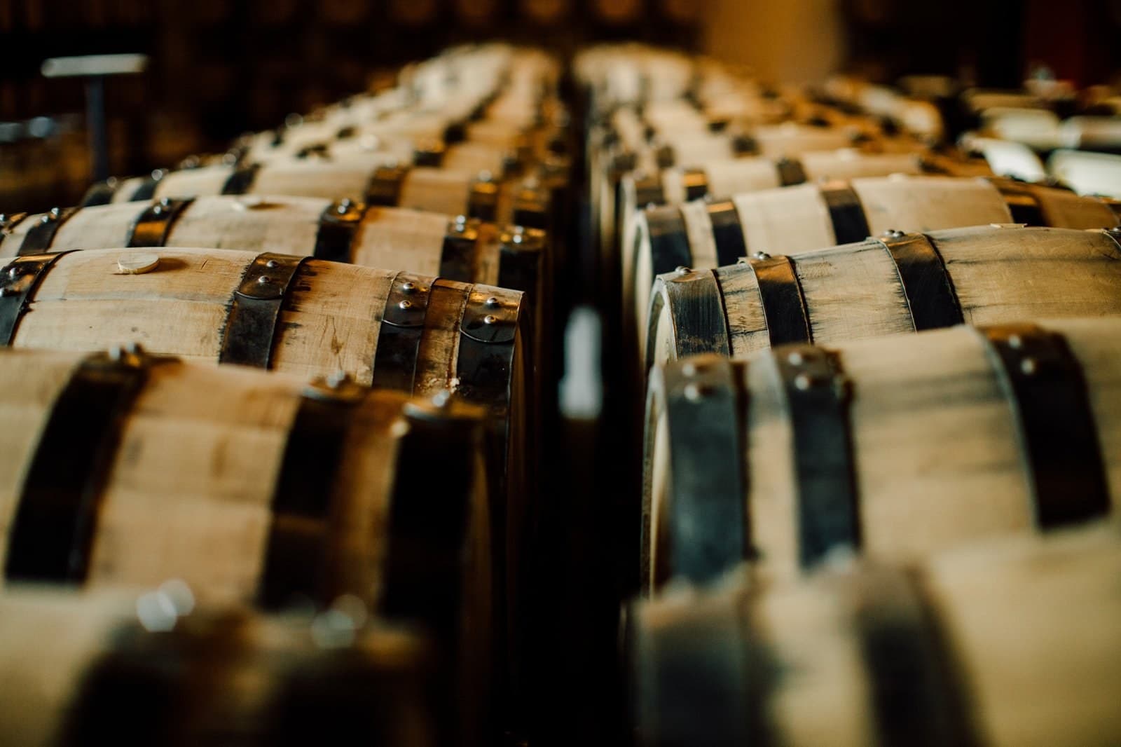 Bourbon barrels aging in a Kentucky rickhouse